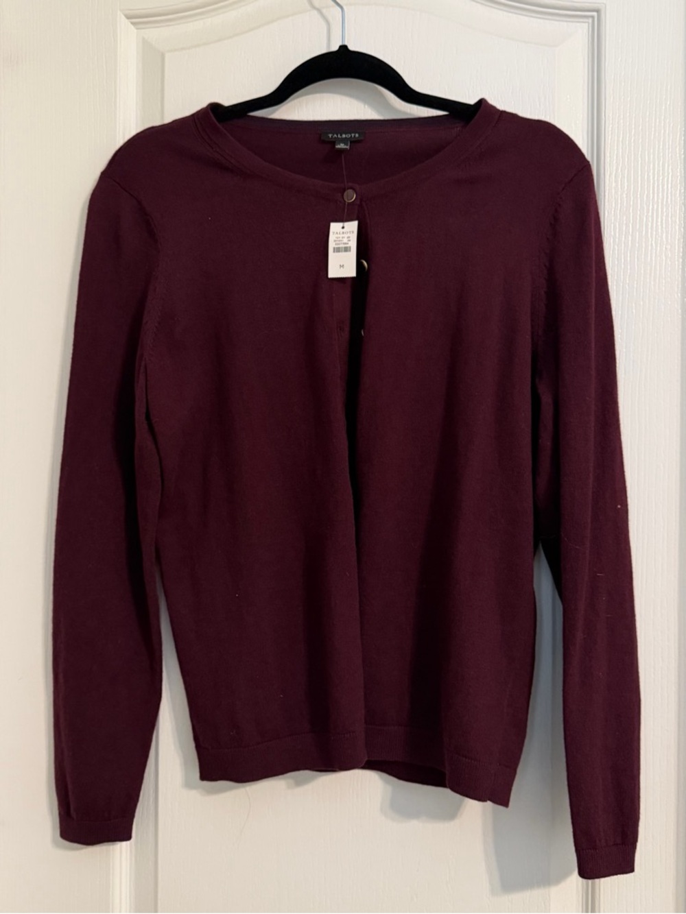 Talbots Classic Crewneck Cardigan Deep Burgundy Sz M